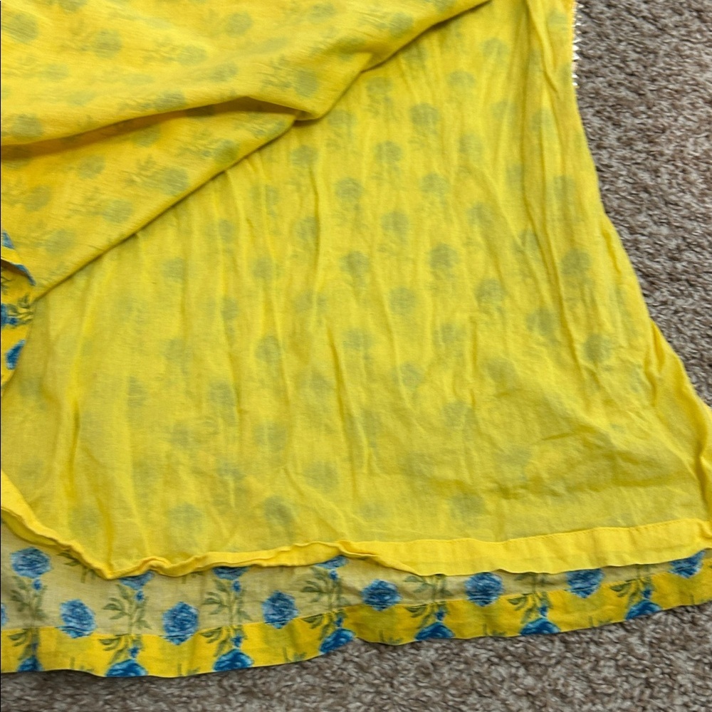 Biba Yellow Blue Floral Long Sleeve Dress Long Silt 34 Tassel‎ - Picture 9 of 14